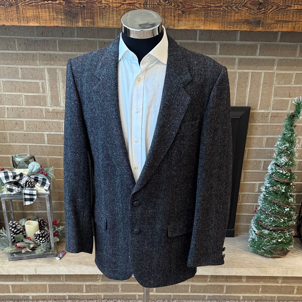 Harris Tweed mens 42L gray stripe 100% wool 2-button vintage blazer EUC